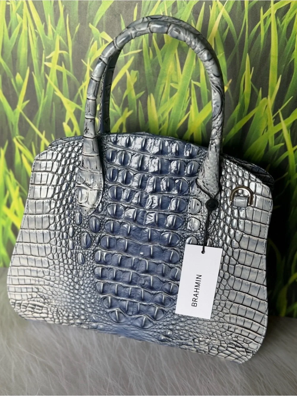 Brahmin Rosetta Bellbottom Blue Ombre Leather Satchel NWT